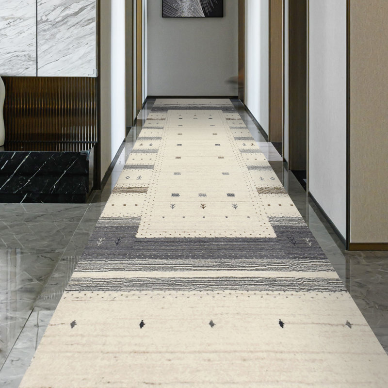 Hand Knotted Wool Striped Area Rug in Natural/Taupe/Gray, Rectangle 8' x 10'