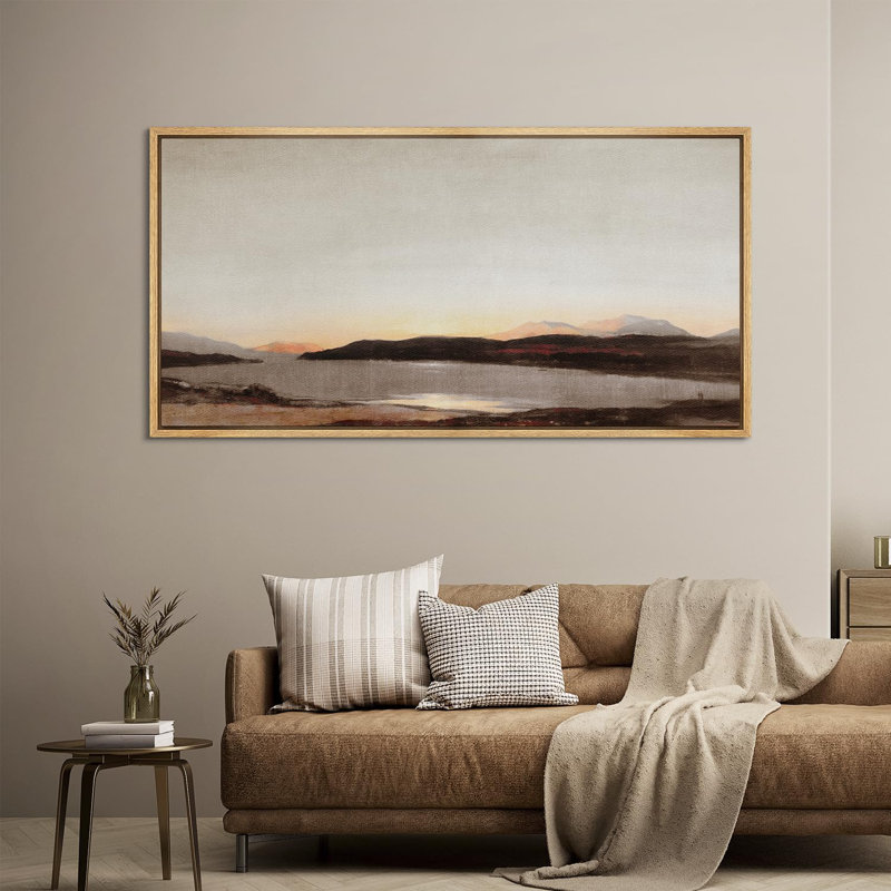 Paysage minimaliste au lac tranquille au coucher du soleil, H 30 po x l 60 po, Naturel