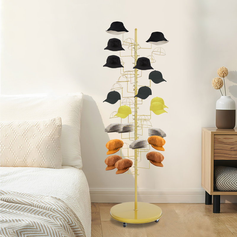 Multi-Layer 360 Degree Rotation Freestanding Hat Display Stand Rack With Wheels And 35 Hat Positions For Wigs, Helmets, Scarves