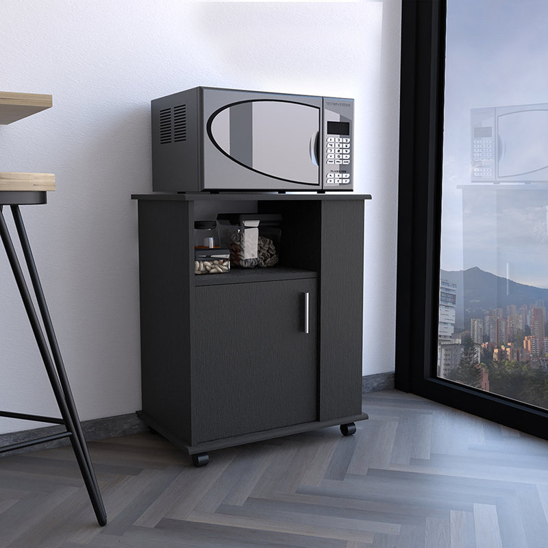 Armoire inférieure pour micro-ondes, porte simple, trois tablettes latérales, Noir