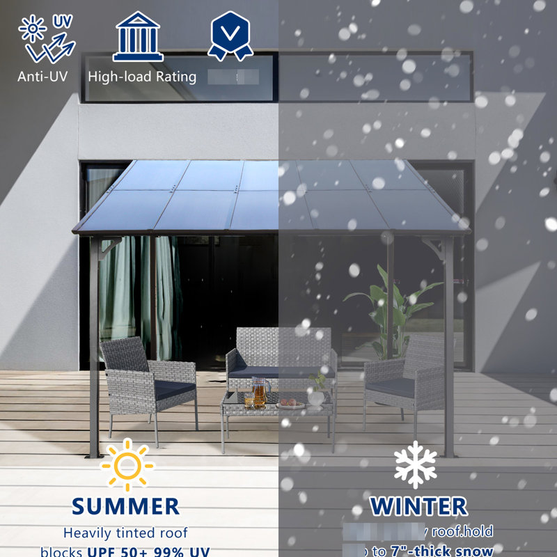 10' X Outdoor Gazebo With Metal - Roof Awning For Patio, Decks, Backyard Pergola Stable Frame, To Elements