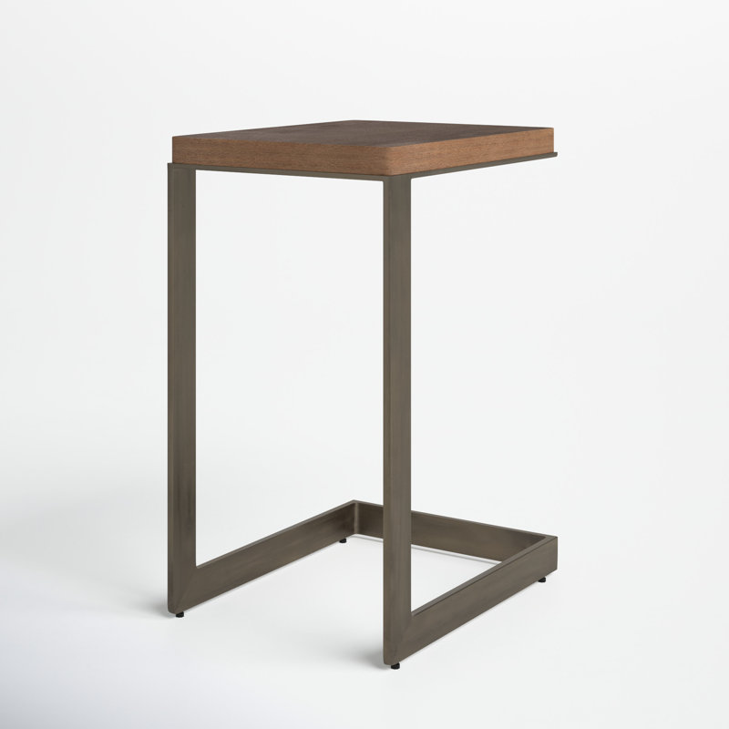 Tulane Solid Wood End Table, Nickel, Medium Brown