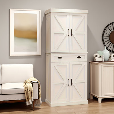 71" Kitchen Pantry Cabinet With 4 Doors (2 Door Racks), 1 Drawer & Adjustable Shelves – Freestanding Storage Cupboard For Kitchen, Dining And Living R by Latitude Run