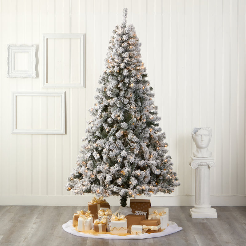 Sapin de Noël floqué avec lumières DEL, H 8 pi