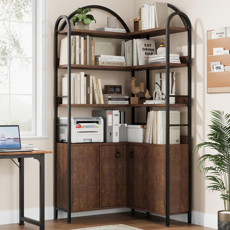 Rustic 6-Tier Arched Dining Table with Cabinet – L-Shaped, Storage Space, Adjustable Feet, Anti-Tipping Device, Ideal for Dining Room