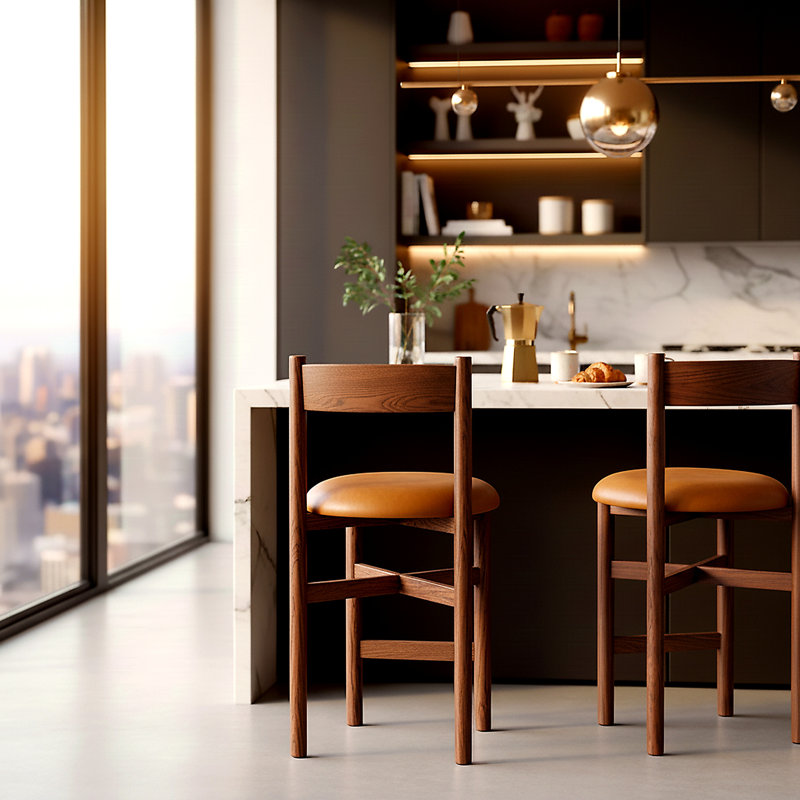 Zoyah Tayla Leather Counter Stool, Brown/Walnut