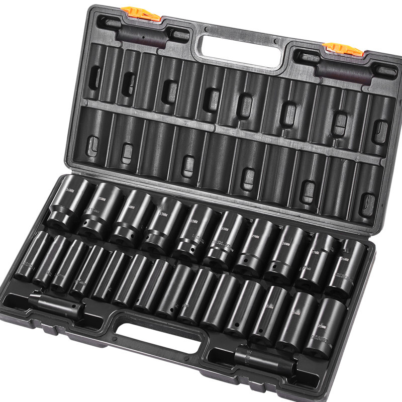 26 Piece 1/2 Inches Impact Sockets, 6 Deep Socket, Construction, 10Mm - 36Mm, Storage Case For Mechanics Socket , High-Strength , Organization