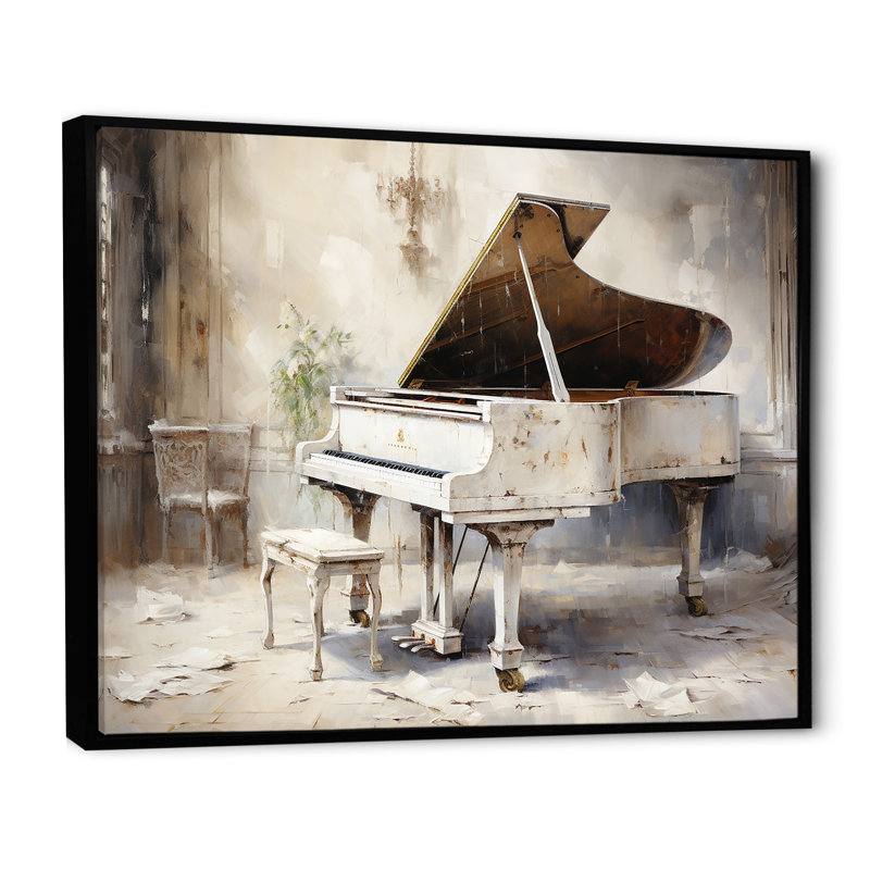 «Beige Piano Orharmonras Origin - Music Piano», art mural, Cadre flottant noir, 24" H x 32" W