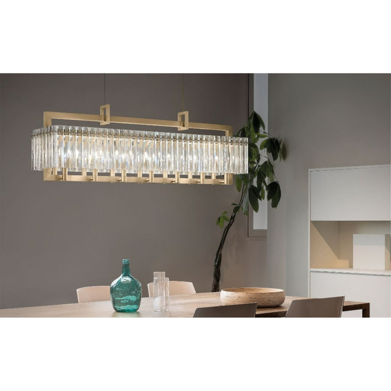 Light Rectangle Chandelier Rock Crystal, Clear, French Gold, 37" Length x 13" Depth x 15" Height