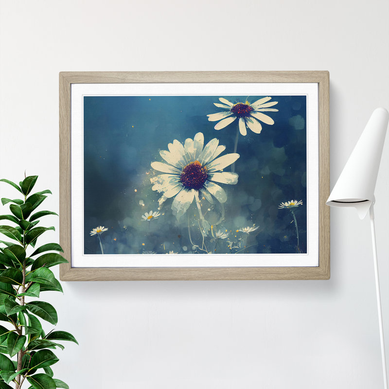 Glamorous Daisy Flowers - Framed Print, 34cm H x 46cm W x 2cm D, Oak