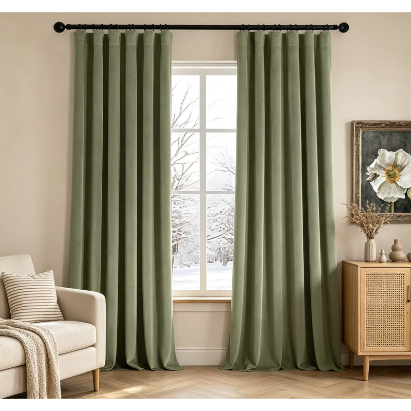 Ensemble de 2 rideaux en velours de luxe, rideaux plissés et isolants avec crochets pour le salon de la chambre à coucher