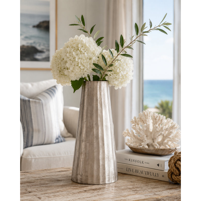 Metal Floor Vase, 17" H x 8" W x 8" D, Metallic Silver