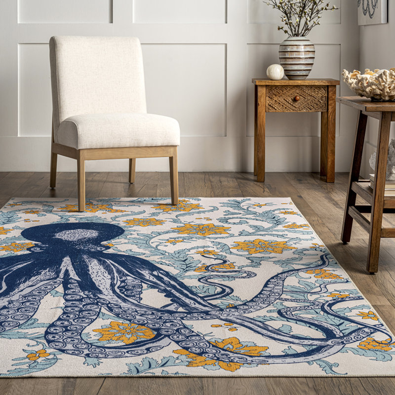 Patricia SpinClean Machine Washable Octopus Area Rug, Rectangle 4' x 6'
