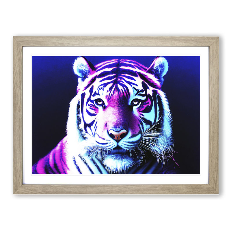 Neon Tiger - Single Picture Frame Print, 34cm H x 46cm W, Beige