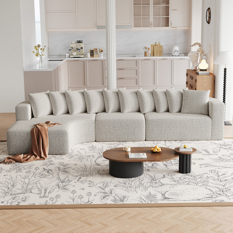 Ensemble de canapé modulaire confortable en chenille avec 10 coussins, conception modulaire en forme de L pour se détendre dans le salon moderne