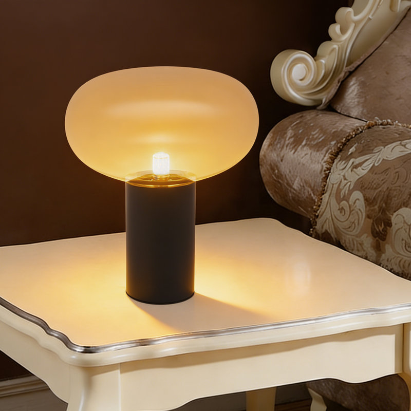 Modern Minimalist Art Deco-Style Marble Glass Bedside Table Lamp, Orange, 14.96" H x 12.6" W x 12.6" D