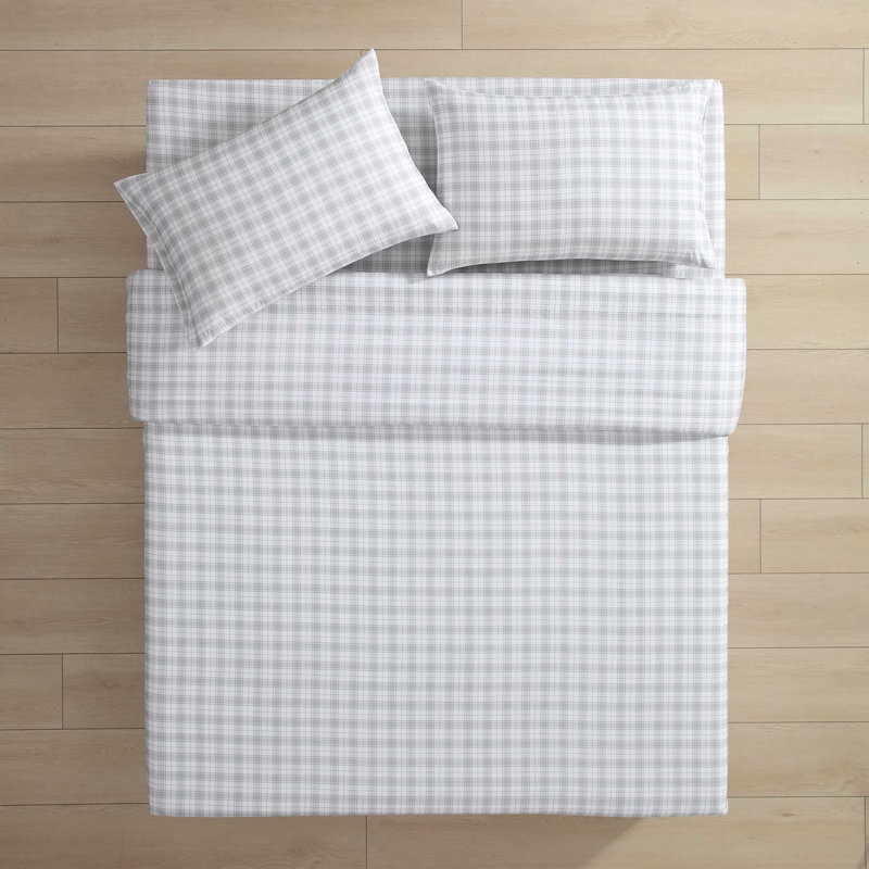 Eddie Bauer Penstemon Plaid Grey Temperature Regulating Sheet Set, Queen Sheet Set with 4 Pillowcases, Gray Plaid