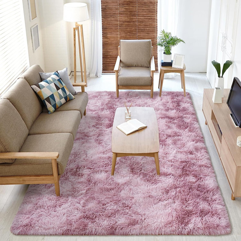 Tapis velours à poils longs Tie-Dye Luxury, Rose-mauve, 5 pi x 8 pi