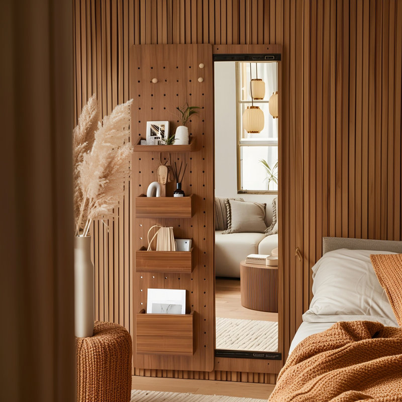Armoire en bois avec miroir et armoire de rangement en noyer