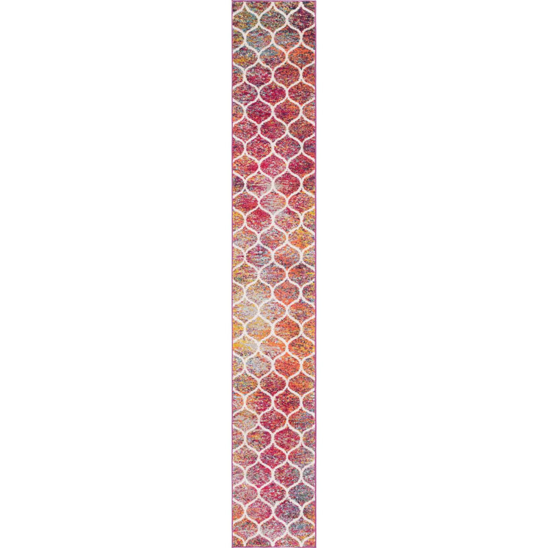 Tapis géométrique Llanet, Tapis de couloir 2 pi x 13 pi 1 po, Rouge multicolore