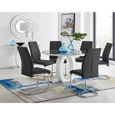 Scottsmoor 6 Seater High Gloss Round Dining Table Set with 6 Luxury Faux Leather Dining Chairs