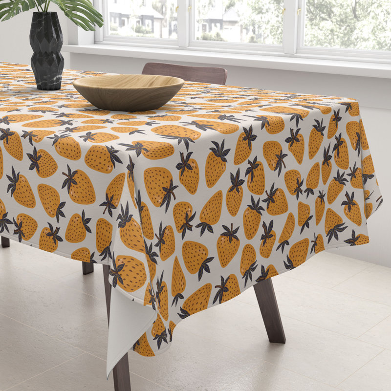 Avenie Yellow And Grey Strawberries Tablecloth