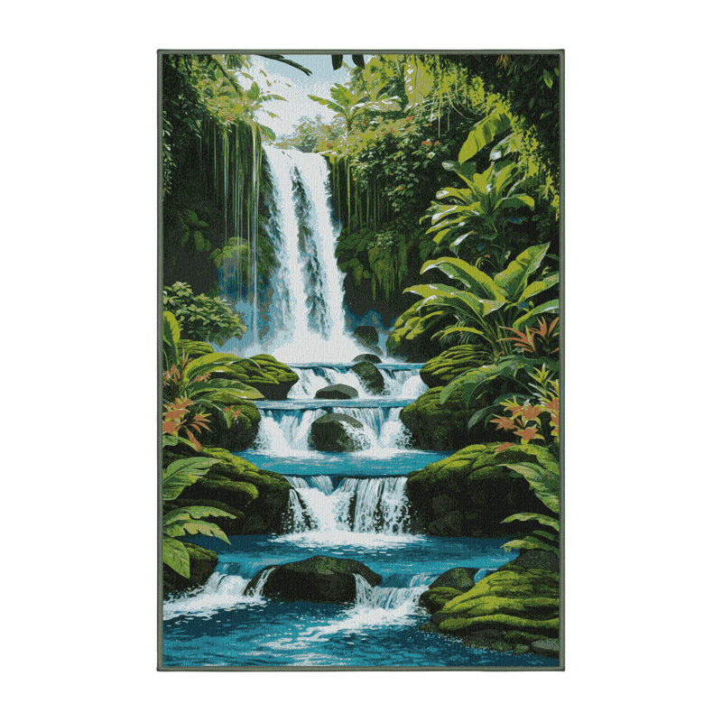  Washable Waterfalls Hawaiian Area Rug, Rectangulaire 8 pi x 10 pi
