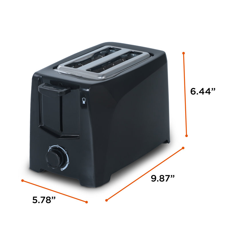 Compact Black Stainless Steel 2-Slice Toaster with Wide Slots