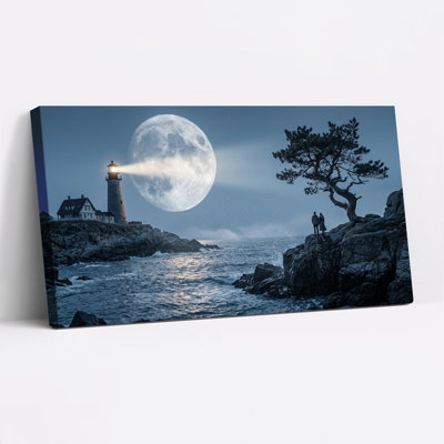 Phare au clair de lune, reproduction d'art sur toile, ensemble de 1