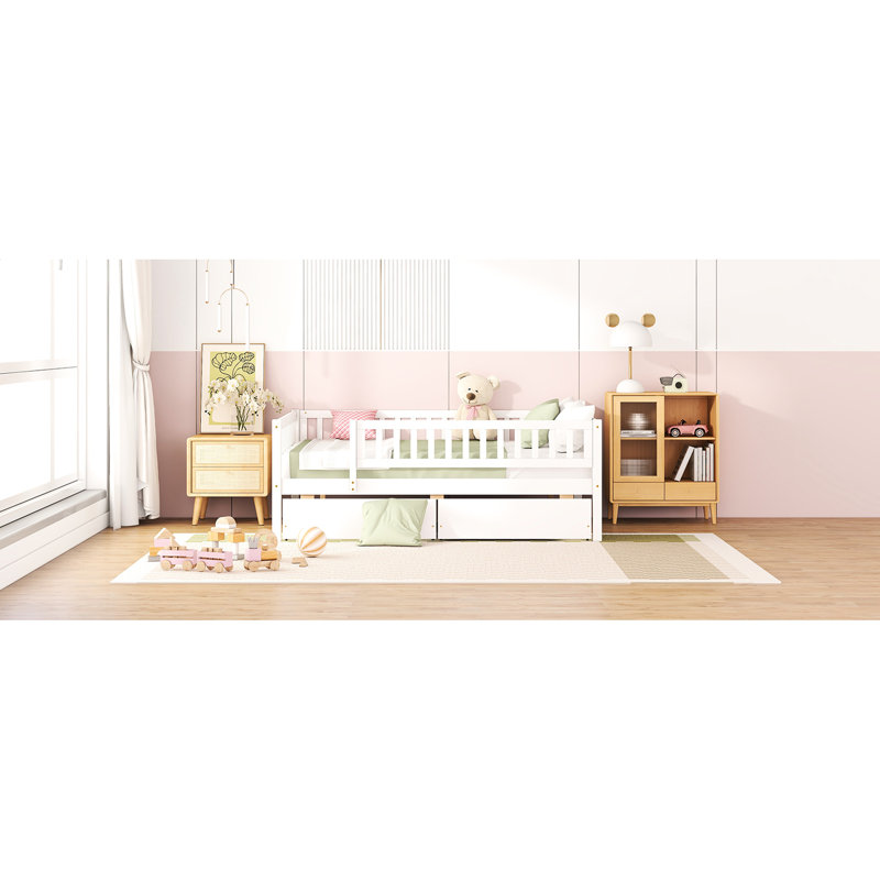 Full Size Daybed Wood - Two Drawers, White, Living Room Option In White With 2 Drawers Construction, Space Saving, White