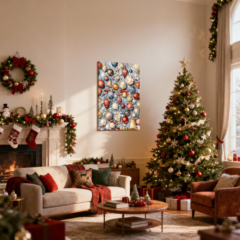«Christmas Christmas Ornaments», ensemble de 3 reproductions d'art sur toile, H 18 po x l 12 po