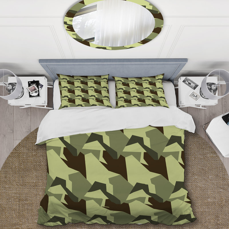 Camouflage vert militaire - ensemble de housse de couette abstrait - polyester en microfibre
