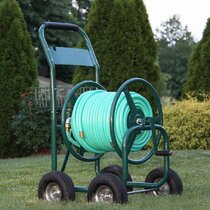 Water Hose Reel Cart with Wheels 130 ft Retractable Aluminum Garden Hose  Reel 3/4 Inch 6.6 Feet Leader Hose 7 Patterns Nozzle