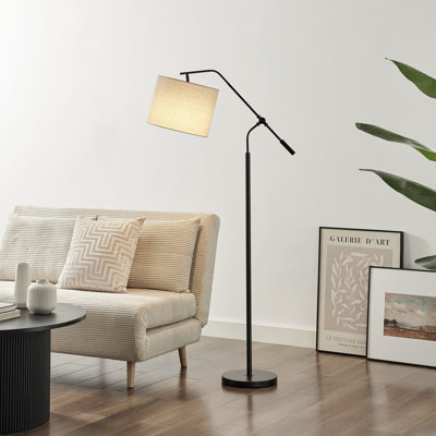Claudie Sculptural Overhang Arm Standing Floor Lamp With Shade - Industrial Elegant Design