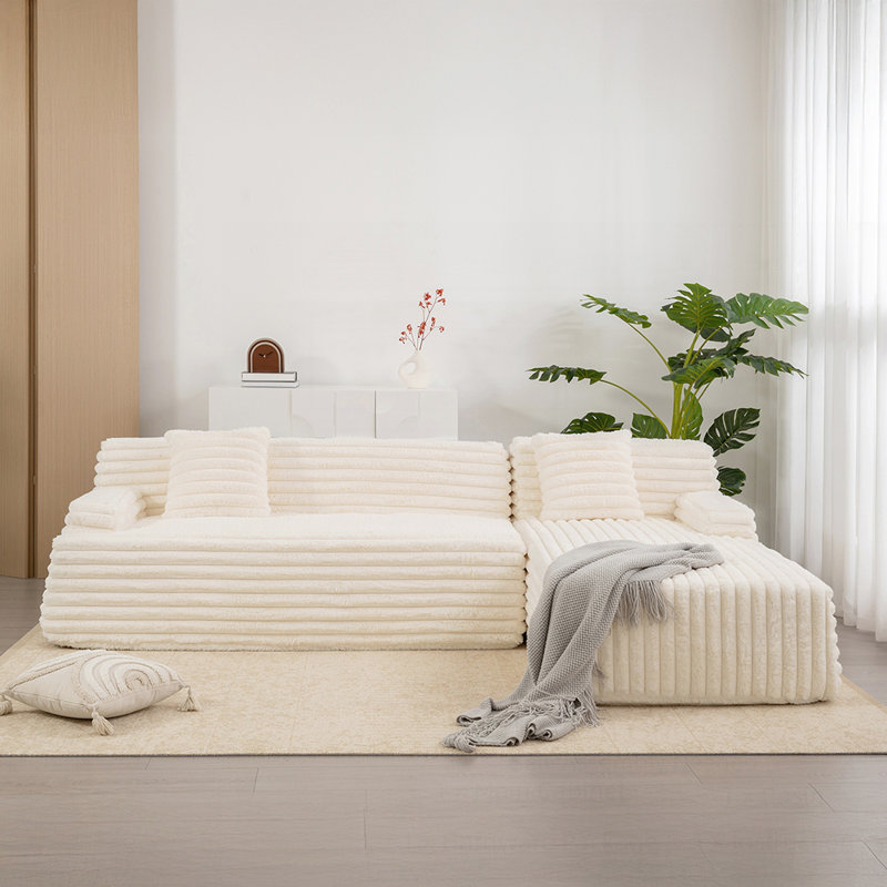 Canapé modulaire à combinaison libre avec fausse fourrure douce pour une assise polyvalente et confortable, Beige