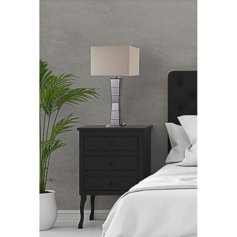 Lampe de table carrée à miroir en cristal avec miroirs biseautés et abat-jour beige texturé