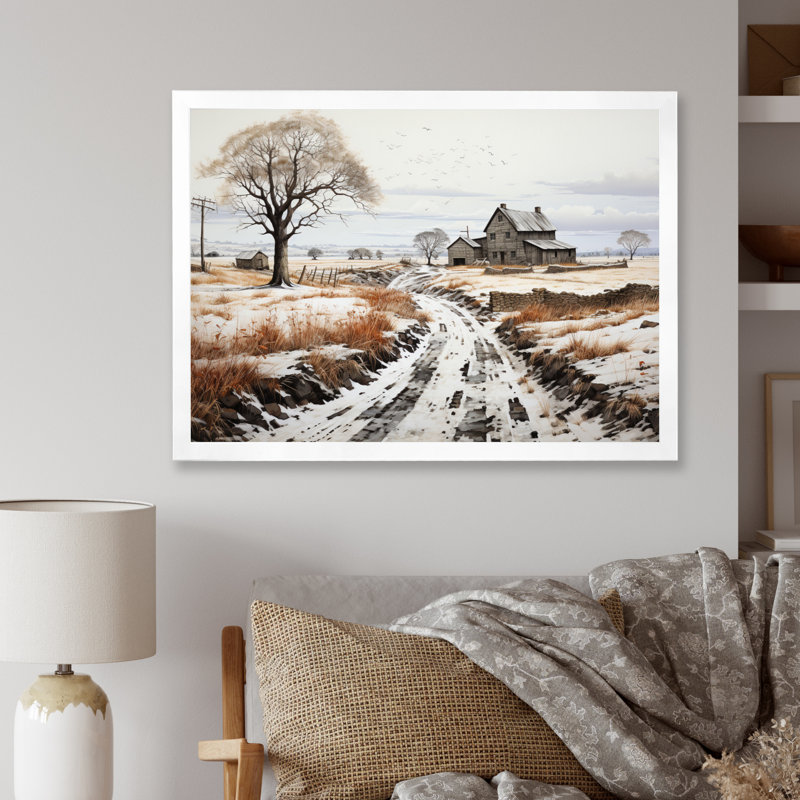 Winter Farm Monochrome Harvest I, Cadre simple blanc, H 34 po x l 44 po x P 1,5 po