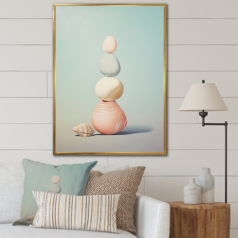 Impression sur toile Lashonn Seashell, Cadre flottant doré, H 40 po x l 30 po x P 1,5 po