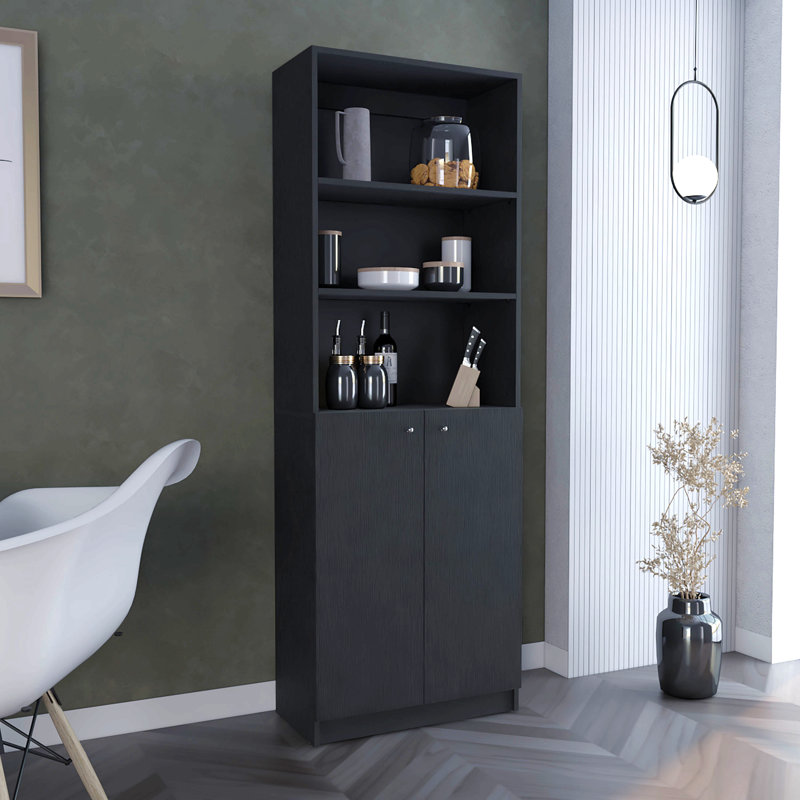Home 2-Door Bookcase, Modern Storage Unit With Dual Doors And Multi-Tier Shelves, Black