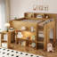 Lit mezzanine double avec bureau, lumière DEL et tablettes de rangement, lit mezzanine en bois-1594685726
