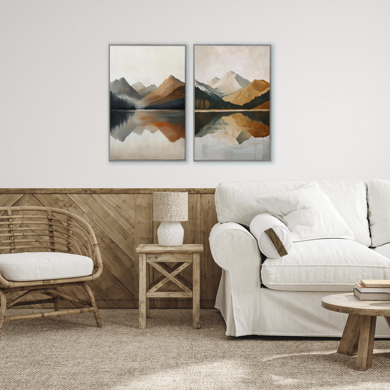 «Terracotta Reflections Mountains and Lake», ensemble de 2 giclées encadrées, design par Petal Prints Design