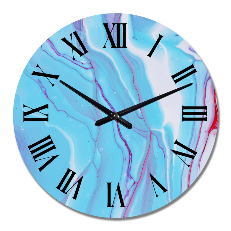 Art à encre liquide dans des tons de bleu clair VI - Horloge murale moderne, Moyen
