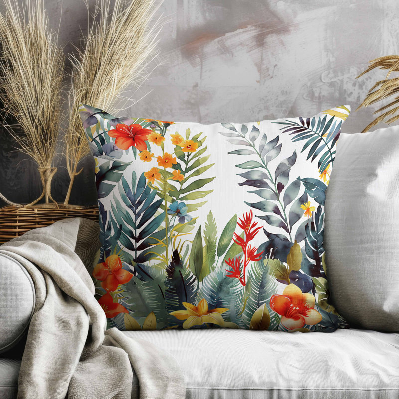 Rainforest Dream Faux Suede Pillow, Blue/Green/Yellow, Carré 26 po