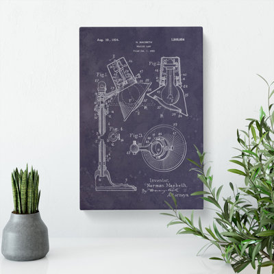 Reading Lamp Patent Dark - Wrapped Canvas