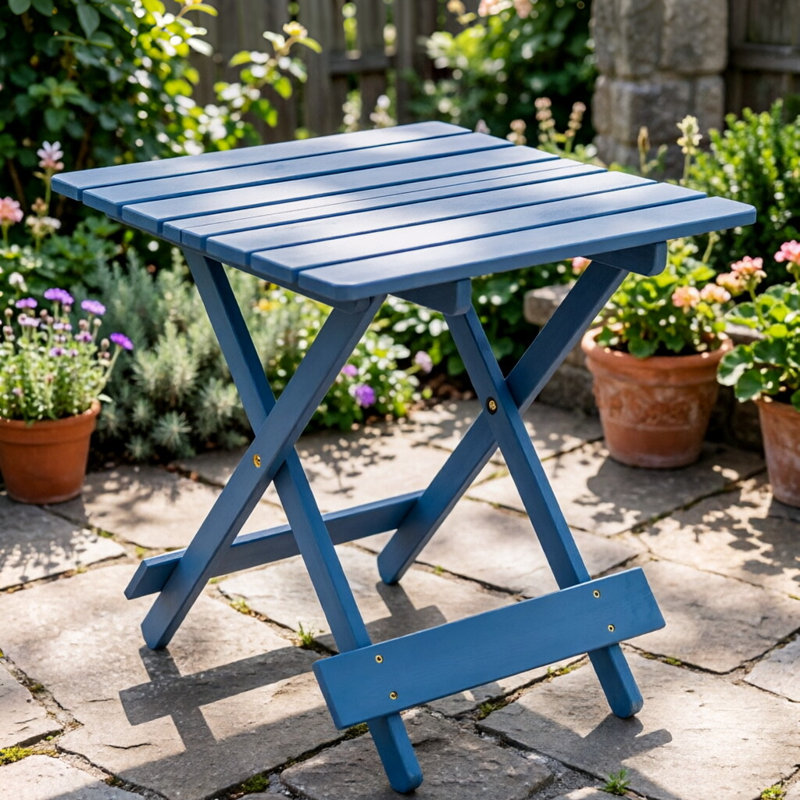 1-Piece Patio Outdoor Table – Weather-Resistant Solid Wood, Foldable & Space-Saving Design, Natural Blue Finish