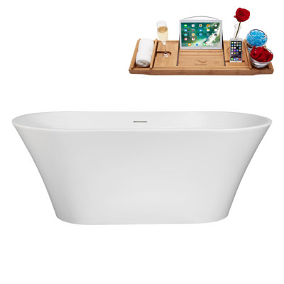 59" Streamline Soaking Freestanding Tub and Tray With Internal Drain