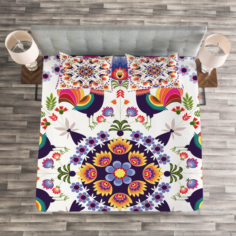 Acelyn White/Orange Microfibre Bedspread Set, 220 x 264 cm