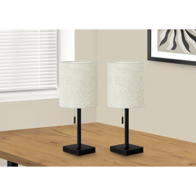 Éclairage, ensemble de 2, H 17 po, lampe de table, port USB inclus, métal, abat-jour, contemporain