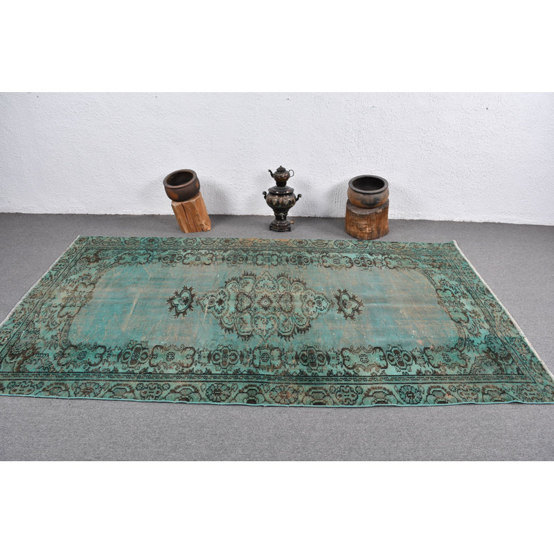 Grand tapis turc Oushak rétro vert - idéal pour les salons et les espaces de vie spacieux brun / vert