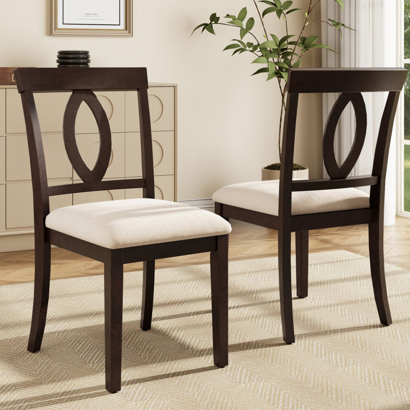 Ensemble de chaises de salle à manger rembourrées Haven avec dossier ovale ajouré et pieds en bois d'hévéa, Marron foncé